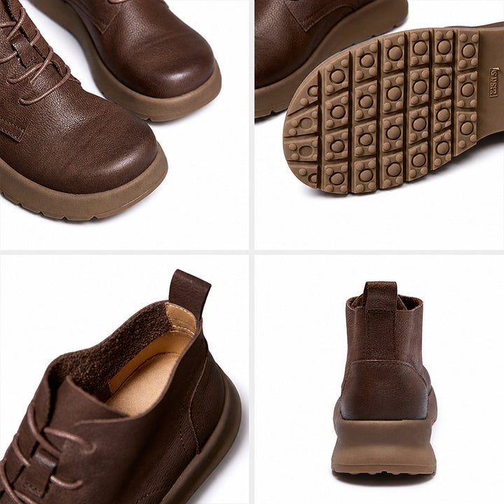 Mori Girl Lace-Up Nubuck Leather Platform Ankle Boots in Coffee/Gray