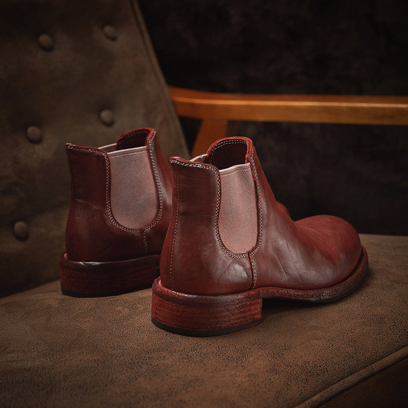 Classic Handmade Horse Leather Chelsea Ankle Boots Goodyear Welted Leather Short Boots in 4 Colors