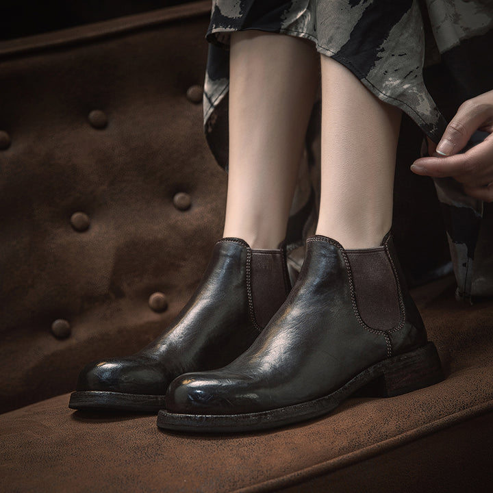Classic Handmade Horse Leather Chelsea Ankle Boots Goodyear Welted Leather Short Boots in 4 Colors