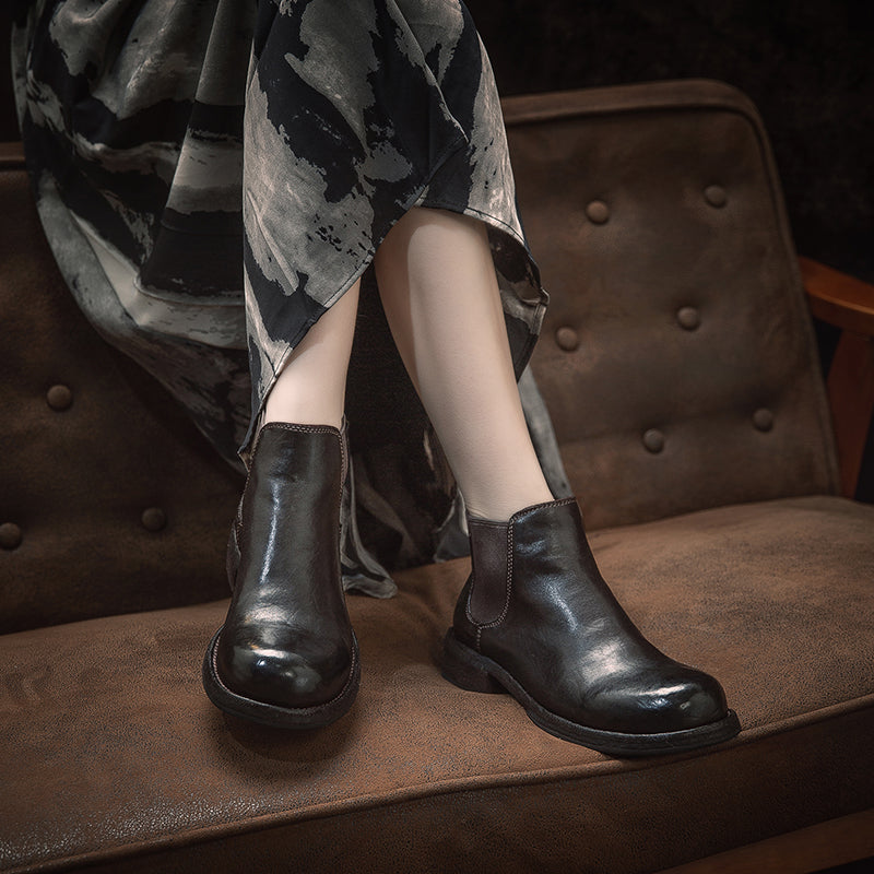 Classic Handmade Horse Leather Chelsea Ankle Boots Goodyear Welted Leather Short Boots in 4 Colors