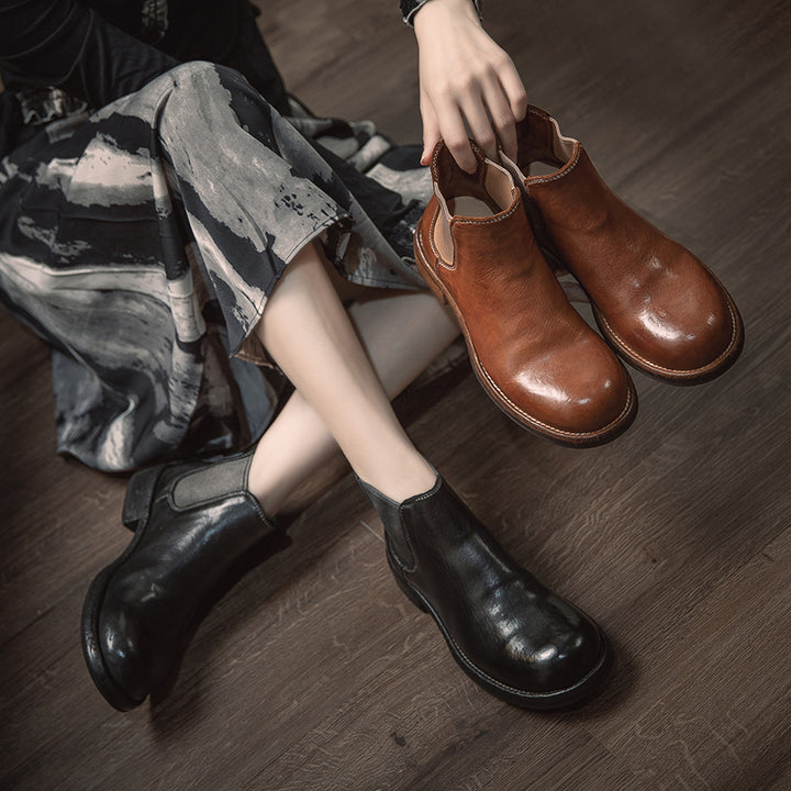 Classic Handmade Horse Leather Chelsea Ankle Boots Goodyear Welted Leather Short Boots in 4 Colors