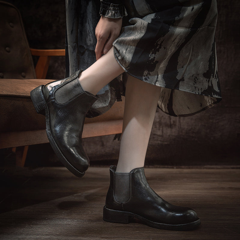 Classic Handmade Horse Leather Chelsea Ankle Boots Goodyear Welted Leather Short Boots in 4 Colors
