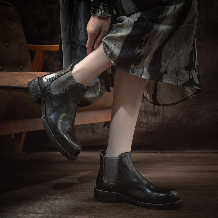 Classic Handmade Horse Leather Chelsea Ankle Boots Goodyear Welted Leather Short Boots in 4 Colors
