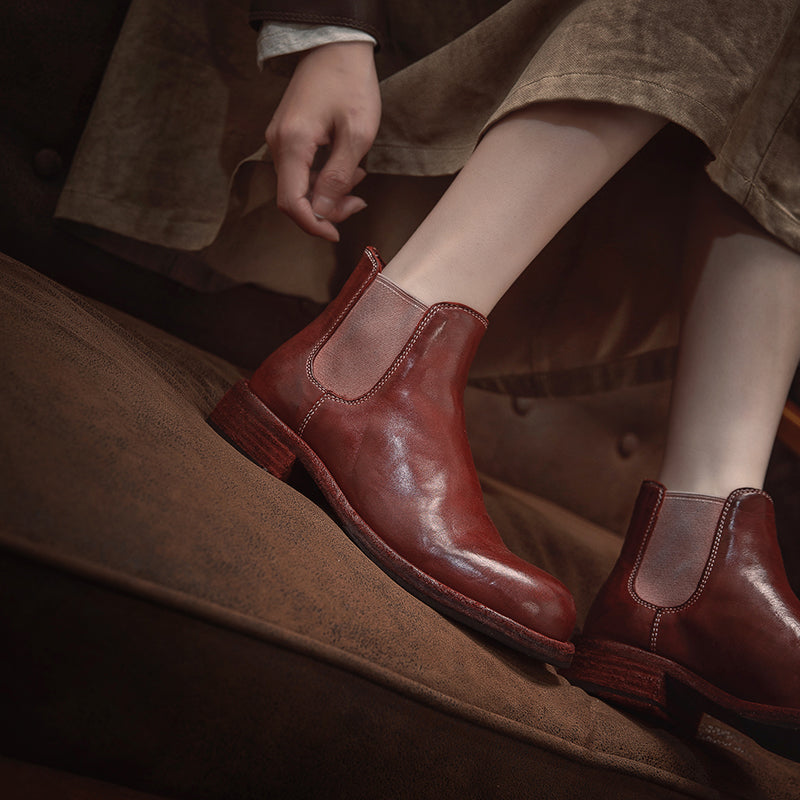 Classic Handmade Horse Leather Chelsea Ankle Boots Goodyear Welted Leather Short Boots in 4 Colors