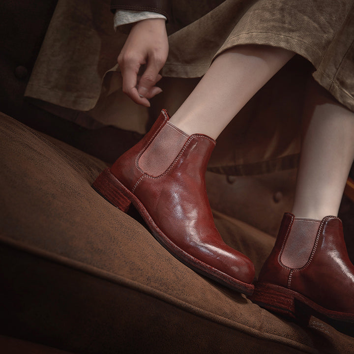 Classic Handmade Horse Leather Chelsea Ankle Boots Goodyear Welted Leather Short Boots in 4 Colors
