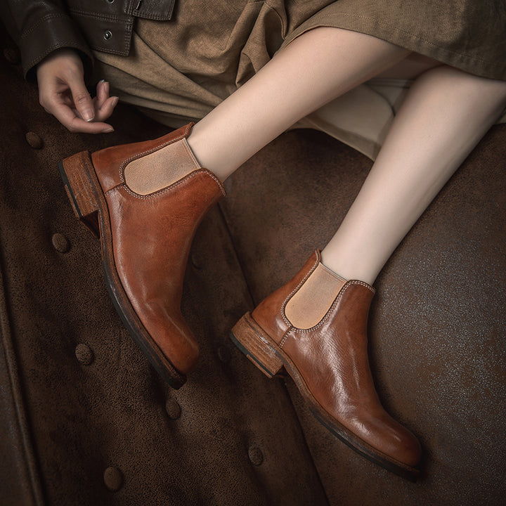 Classic Handmade Horse Leather Chelsea Ankle Boots Goodyear Welted Leather Short Boots in 4 Colors