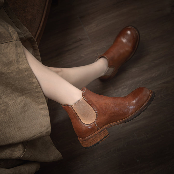 Classic Handmade Horse Leather Chelsea Ankle Boots Goodyear Welted Leather Short Boots in 4 Colors