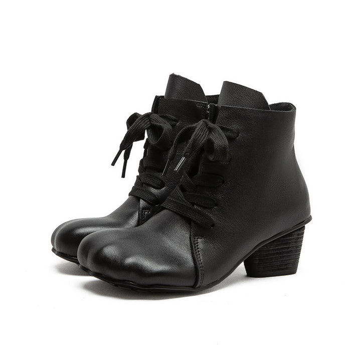 Wide Fit Big Toe Leather Chunky Lace-Up Ankle Boots for Women in Black/Dark Brown