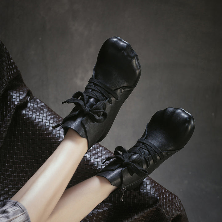 Wide Fit Big Toe Leather Chunky Lace-Up Ankle Boots for Women in Black/Dark Brown