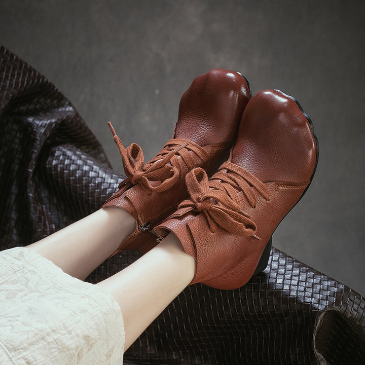 Wide Fit Big Toe Leather Chunky Lace-Up Ankle Boots for Women in Black/Dark Brown