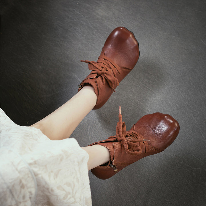 Wide Fit Big Toe Leather Chunky Lace-Up Ankle Boots for Women in Black/Dark Brown