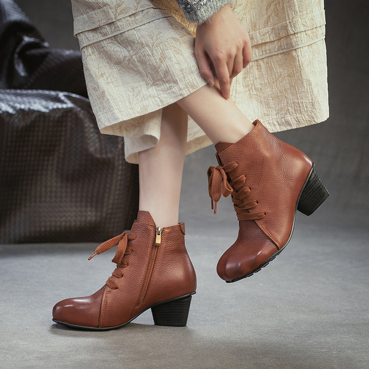 Wide Fit Big Toe Leather Chunky Lace-Up Ankle Boots for Women in Black/Dark Brown
