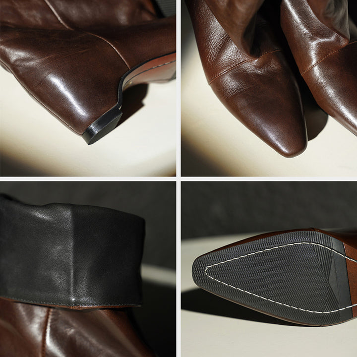 Vintage Handmade Horse Leather Slouch Mid-Calf Boots with Hidden Wedge Heel in Black/Brown/White