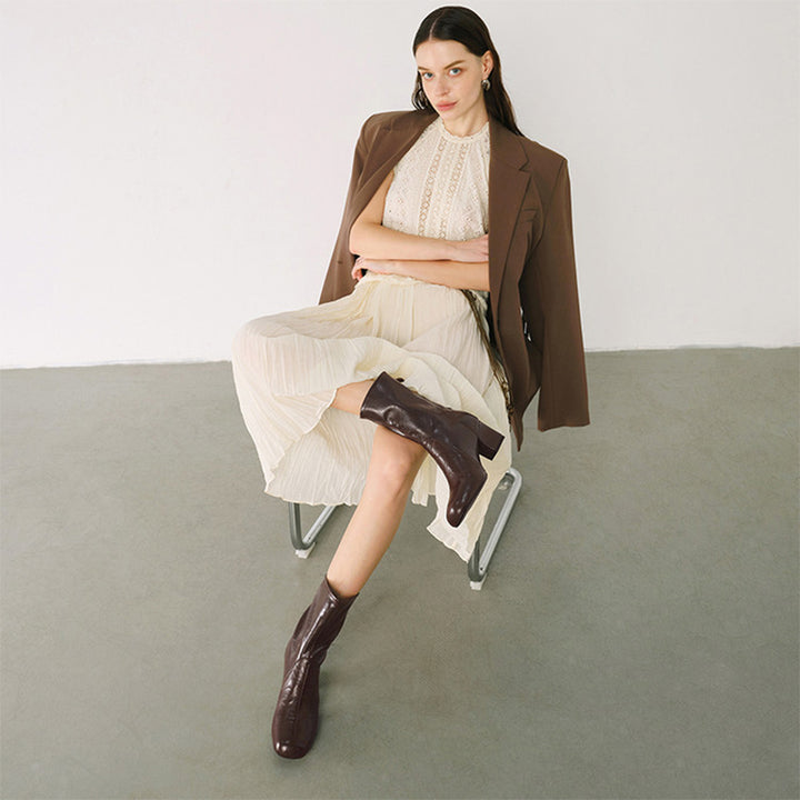 Handmade Vegetable-Tanned Sheepskin Glove Ankle Boots with Rear Zipper in Black/Brown