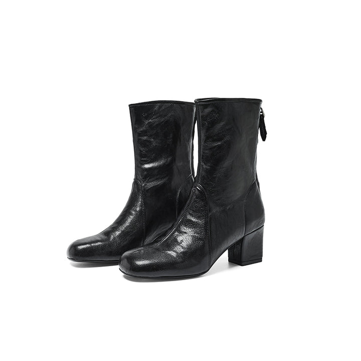 Handmade Vegetable-Tanned Sheepskin Glove Ankle Boots with Rear Zipper in Black/Brown