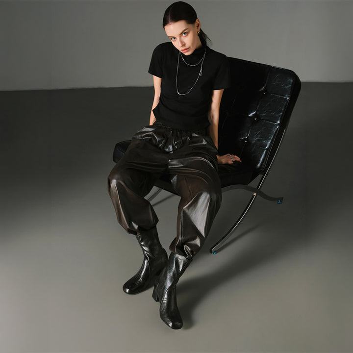 Handmade Vegetable-Tanned Sheepskin Glove Ankle Boots with Rear Zipper in Black/Brown