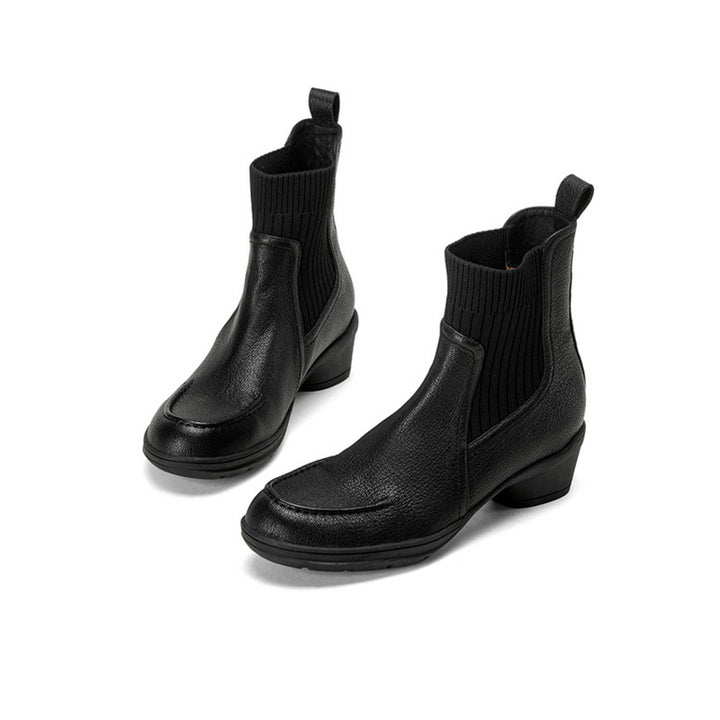 Women’s Handmade Soft Sheepskin Knit Chelsea Ankle Boots Casual Sock Boots in Black/Apricot