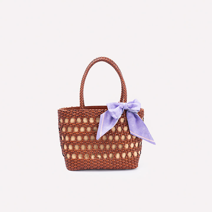Sac Panier en Cuir de Vache Tissé Fait Main, Sac Classique à Main en Brun