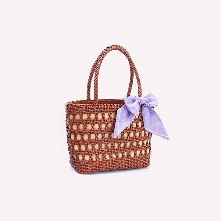 Sac Panier en Cuir de Vache Tissé Fait Main, Sac Classique à Main en Brun