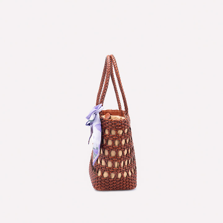 Sac Panier en Cuir de Vache Tissé Fait Main, Sac Classique à Main en Brun