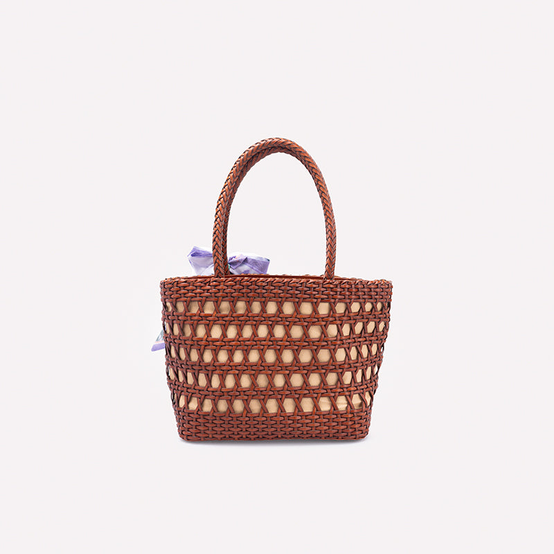 Sac Panier en Cuir de Vache Tissé Fait Main, Sac Classique à Main en Brun