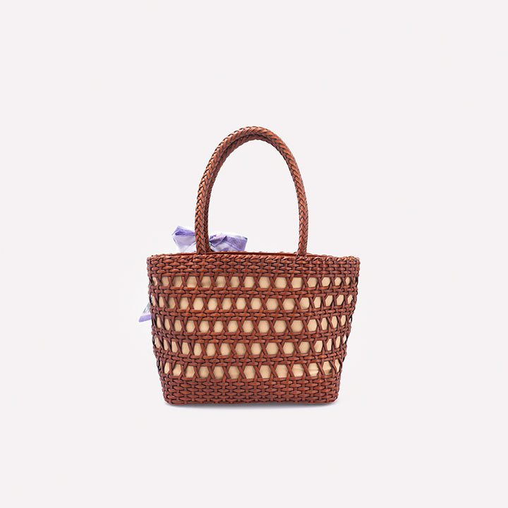 Sac Panier en Cuir de Vache Tissé Fait Main, Sac Classique à Main en Brun