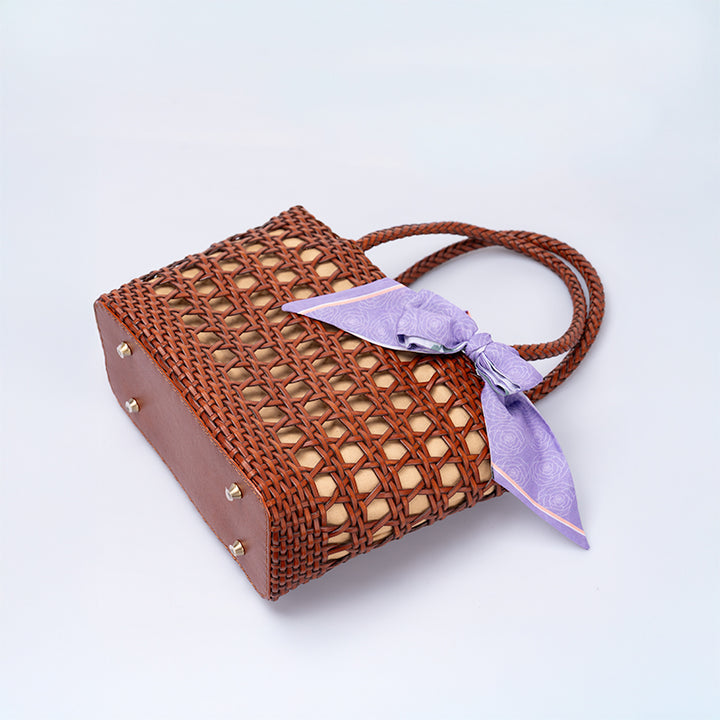 Sac Panier en Cuir de Vache Tissé Fait Main, Sac Classique à Main en Brun