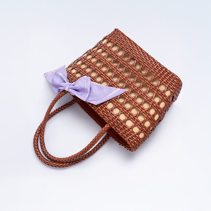 Sac Panier en Cuir de Vache Tissé Fait Main, Sac Classique à Main en Brun