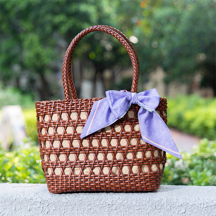 Sac Panier en Cuir de Vache Tissé Fait Main, Sac Classique à Main en Brun