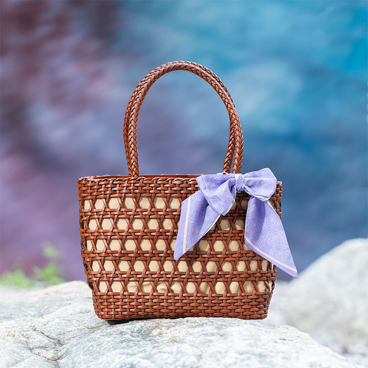 Sac Panier en Cuir de Vache Tissé Fait Main, Sac Classique à Main en Brun