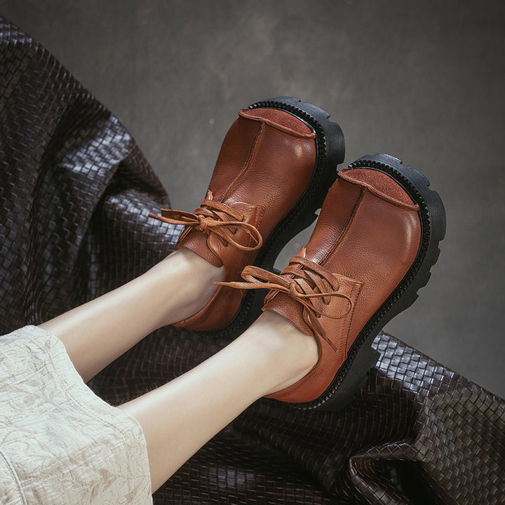 Wide Fit Big Toe Leather Derby Platform Shoes Chunky 65mm Oxford Shoes in Black/Dark Brown
