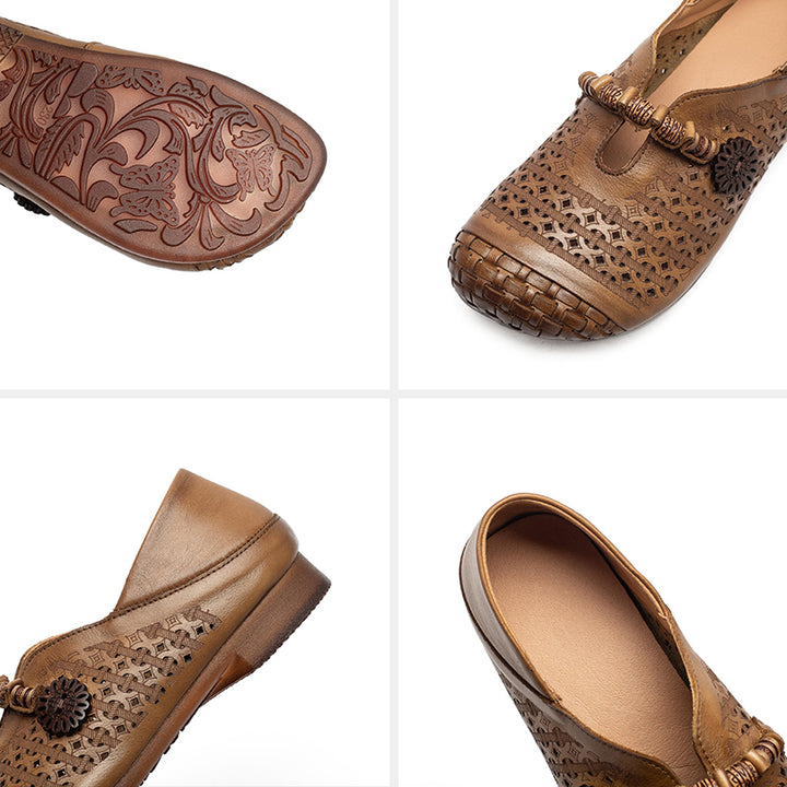 Ballerines Mary Jane découpées Mori Girl, chaussures décontractées en cuir faites à la main pour femmes en kaki/marron/beige