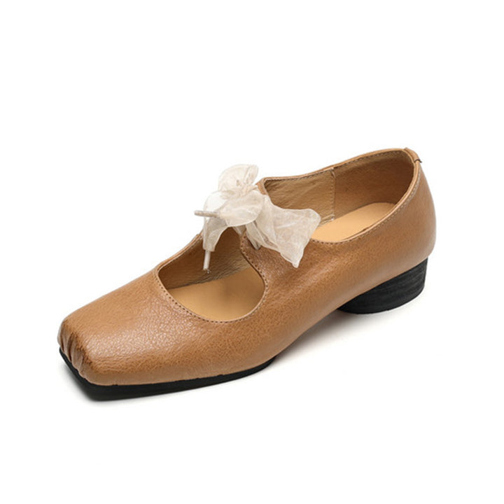 Handmade Washed Horse Leather Bow Tie Ballet Styles Mary Janes in Light Brown/Gray/Black
