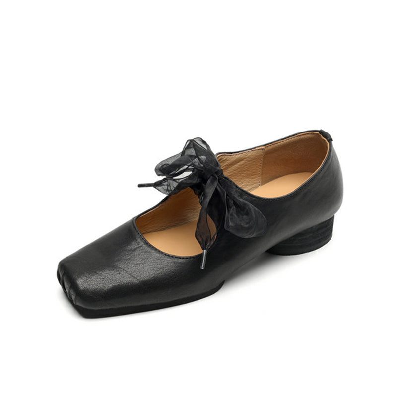 Handmade Washed Horse Leather Bow Tie Ballet Styles Mary Janes in Light Brown/Gray/Black