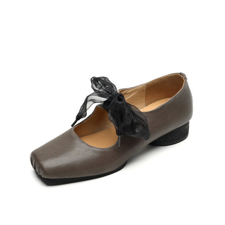 Handmade Washed Horse Leather Bow Tie Ballet Styles Mary Janes in Light Brown/Gray/Black