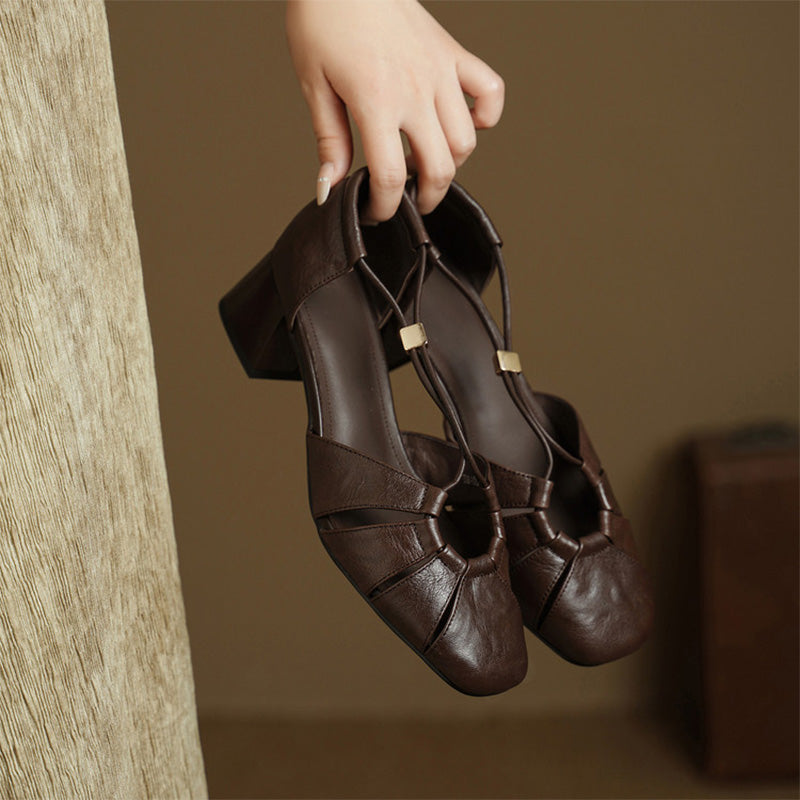 Closed Toe Cutout Sheepskin Leather Sandals for Women in Beige/Black/Brown