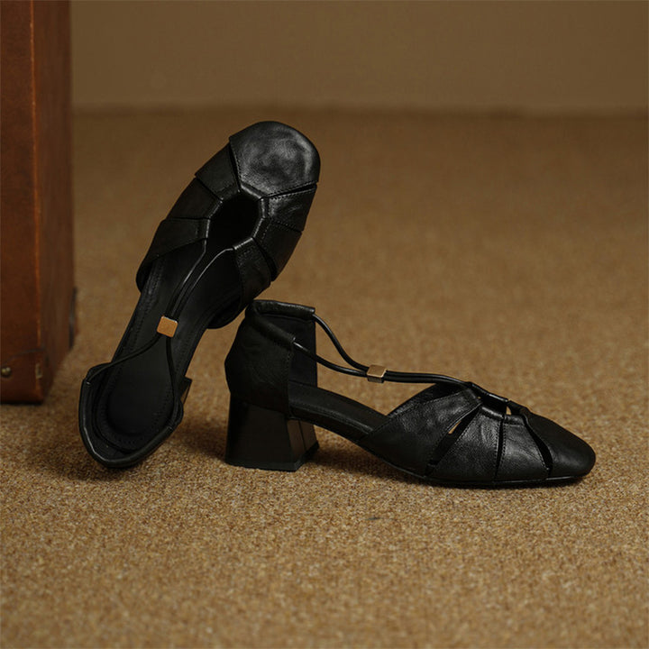 Closed Toe Cutout Sheepskin Leather Sandals for Women in Beige/Black/Brown