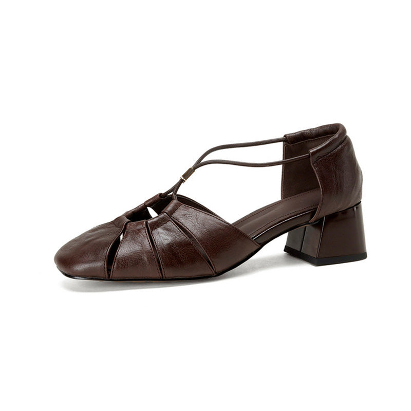 Closed Toe Cutout Sheepskin Leather Sandals for Women in Beige/Black/Brown