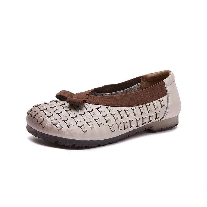 Mocassins à enfiler perforés rétro Mori Girl pour femmes en beige/café/jaune