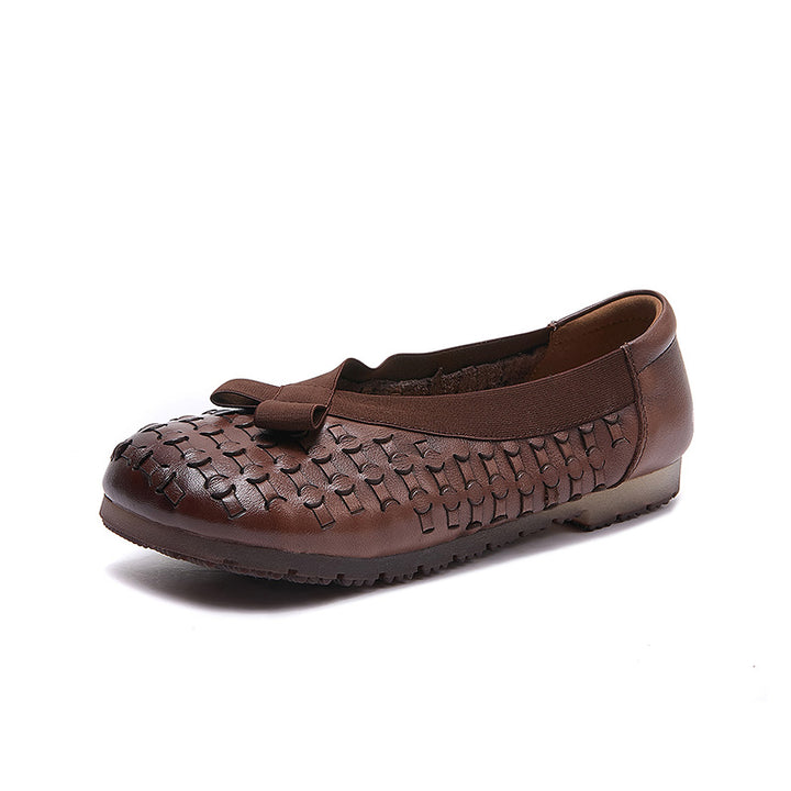 Mocassins à enfiler perforés rétro Mori Girl pour femmes en beige/café/jaune