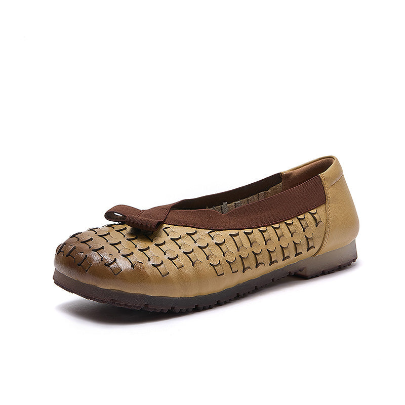 Mocassins à enfiler perforés rétro Mori Girl pour femmes en beige/café/jaune