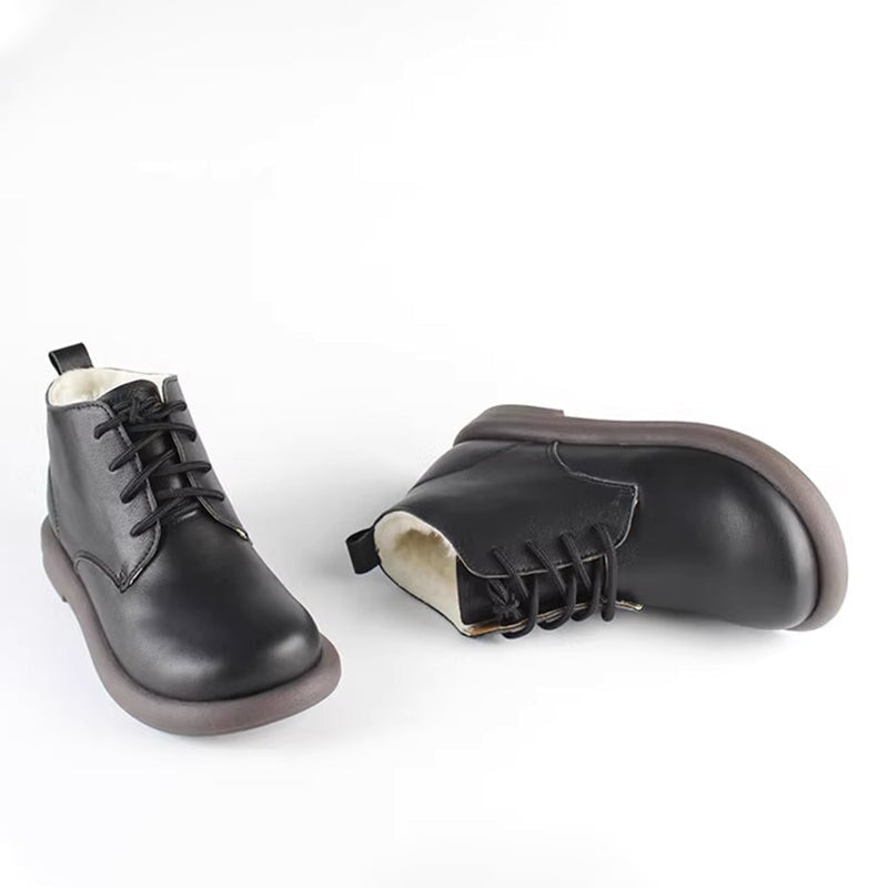 Soft Leather Wool Lined Ankle Boots Retro Round Toe Short Boots Women â Dwarves Shoes