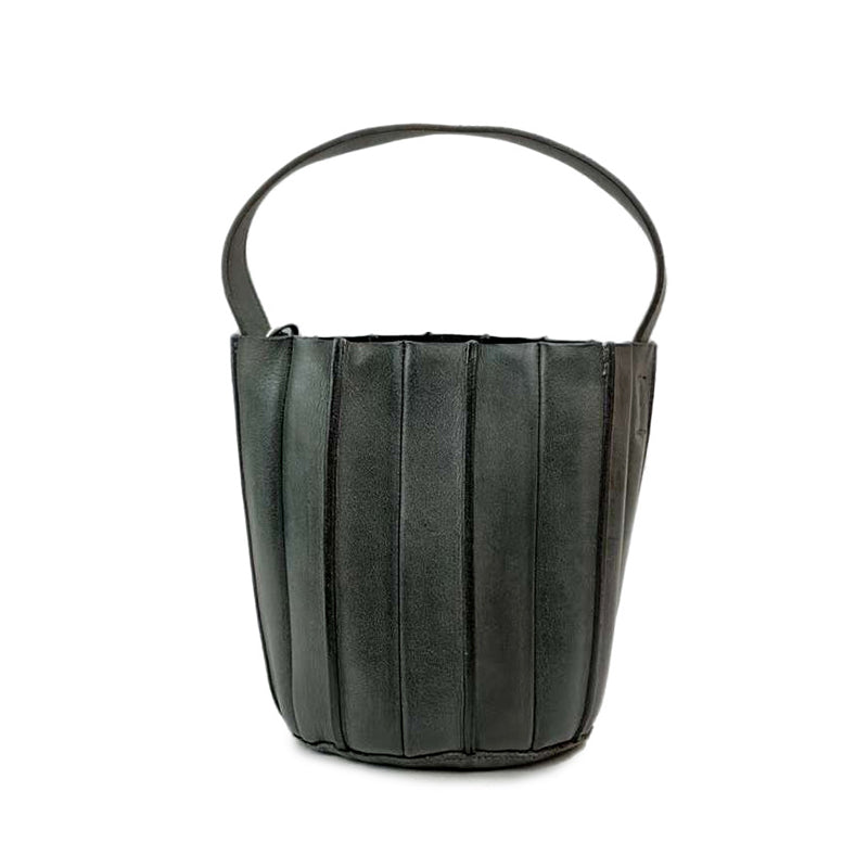 Sac seau à Panneaux Verticaux en Cuir Végétal Tanné, Sac à Bandoulière et à Main en 7 Couleurs