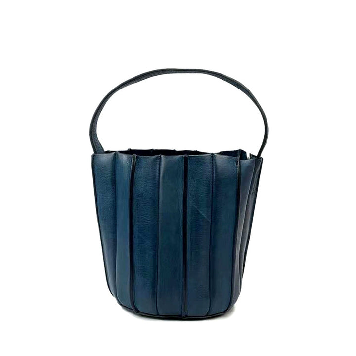 Sac seau à Panneaux Verticaux en Cuir Végétal Tanné, Sac à Bandoulière et à Main en 7 Couleurs