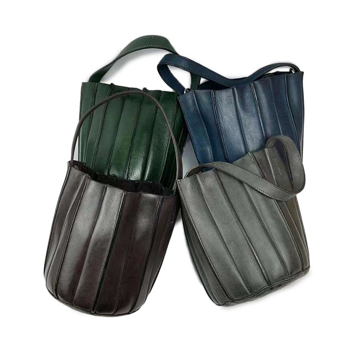 Sac seau à Panneaux Verticaux en Cuir Végétal Tanné, Sac à Bandoulière et à Main en 7 Couleurs