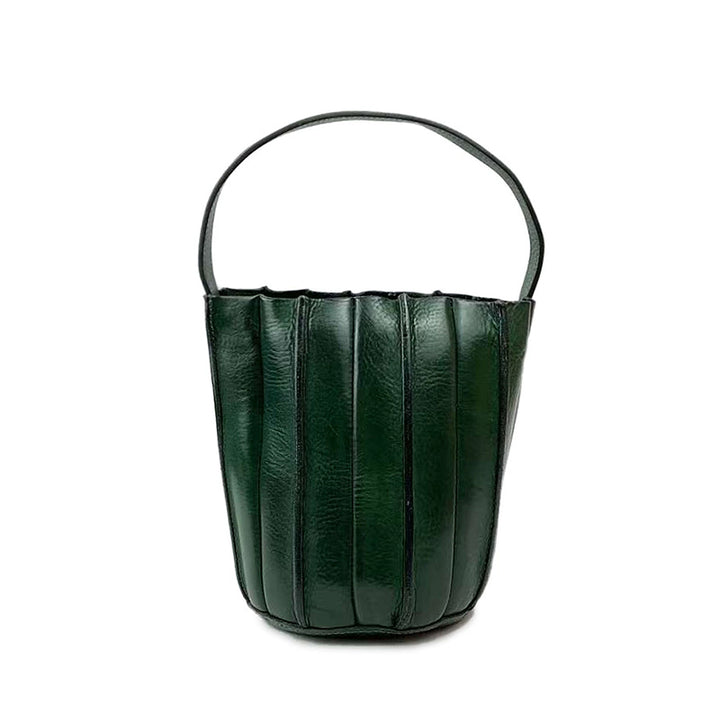 Sac seau à Panneaux Verticaux en Cuir Végétal Tanné, Sac à Bandoulière et à Main en 7 Couleurs