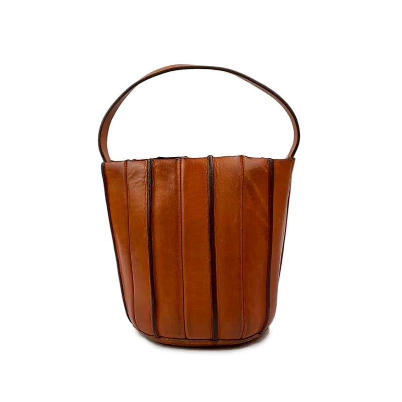 Sac seau à Panneaux Verticaux en Cuir Végétal Tanné, Sac à Bandoulière et à Main en 7 Couleurs