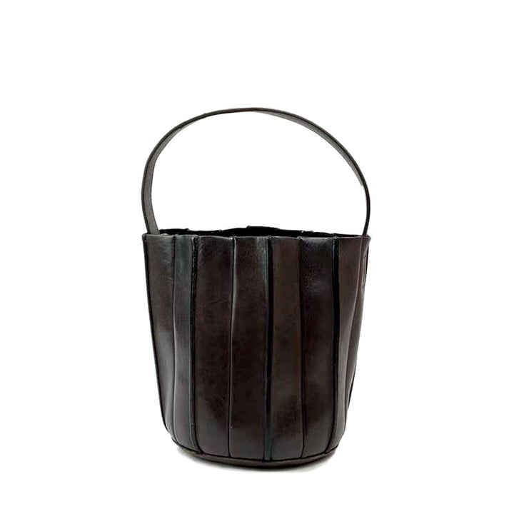 Sac seau à Panneaux Verticaux en Cuir Végétal Tanné, Sac à Bandoulière et à Main en 7 Couleurs