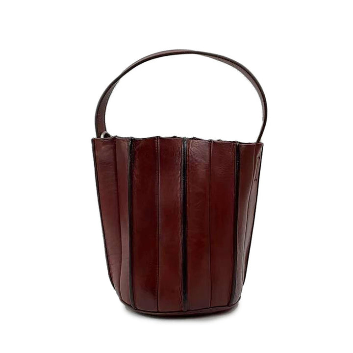 Sac seau à Panneaux Verticaux en Cuir Végétal Tanné, Sac à Bandoulière et à Main en 7 Couleurs