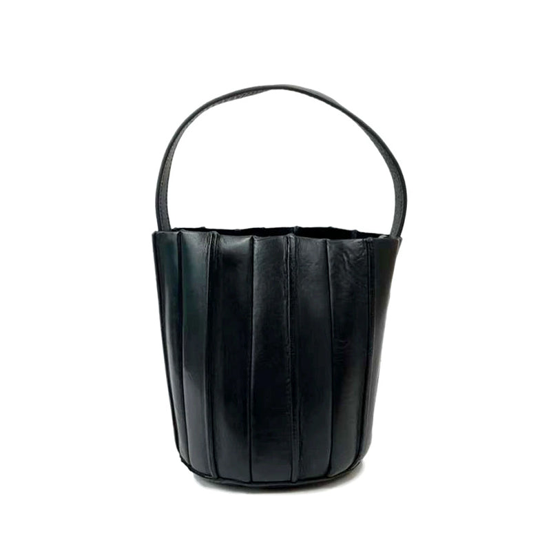 Sac seau à Panneaux Verticaux en Cuir Végétal Tanné, Sac à Bandoulière et à Main en 7 Couleurs